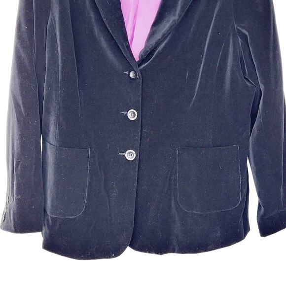 Denim&Co Black Velvet Three Button 100% Cotton Blazer Minimalist Preppy Size XL - Picture 4 of 7